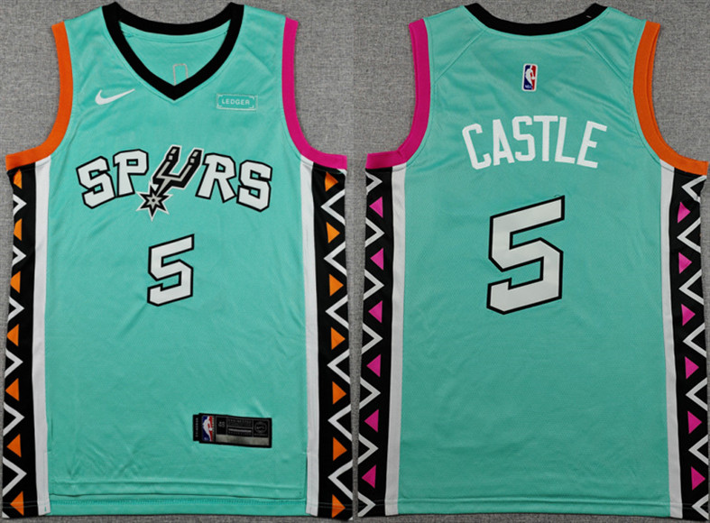 Men's Teal San Antonio Spurs #5 Stephon Castle City Edition Stitched Basketball Jersey